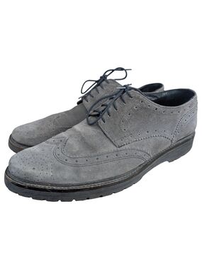 Made in Italy Grey Suede Wingtip Brogue Oxfords Lug Sole Size  EU 43 US 10/10.5